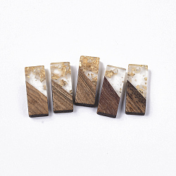 Transparent Resin & Walnut Wood Pendants, with Gold Foil, Rectangle, Gold, 23x9x3.5mm, Hole: 2mm(X-RESI-Q210-007A-A01)