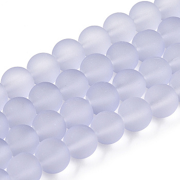 Transparent Glass Bead Strands, Frosted, Round, Lilac, 8mm, Hole: 1~1.6mm, about 99pcs/strand, 31.4 inch