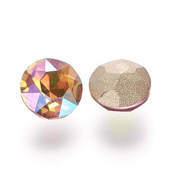 Pointed Back Glass Rhinestone Cabochons, Grade A, Back Plated, Faceted, Flat Round, Rose AB, 6x3.5mm