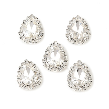 Sew on Rhinestone, Multi-Strand Links, Teardrop, with Brass Prong Settings, Garments Accessories, 925 Sterling Silver Plated, Faceted, Crystal, 20x15x6mm, Hole: 1mm