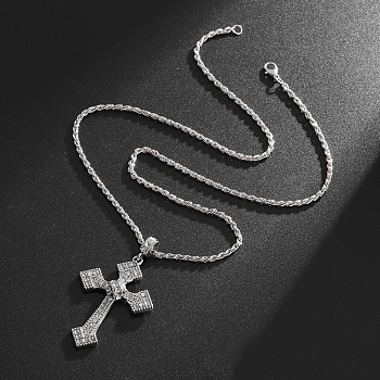 Aolly Rhinestone Pendant Necklaces, Cross, Platinum, 23.62 inch(60cm)