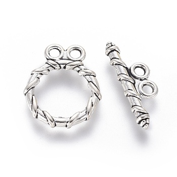 Tibetan Style Alloy Toggle Clasps, Lead Free and Cadmium Free, Ring, Antique Silver, Ring: 18x15mm, Bar: 20x2, hole: 2mm.