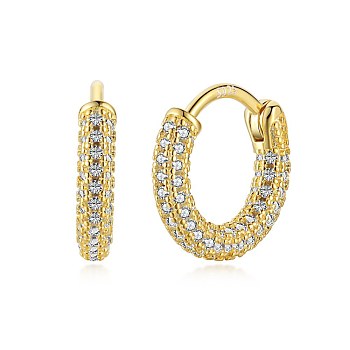 925 Sterling Silver Micro Pave Cubic Zirconia Hoop Earrings for Women, with S925 Stamp, Real 18K Gold Plated, 13x2.5mm, Pin: 0.88mm