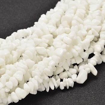 Chip Opaque Glass Beads Strands, White, 5~14x5~10mm, Hole: 1mm, about 33.85 inch