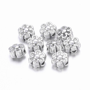 Tibetan Style Beads, Zinc Alloy, Lead Free & Cadmium Free, Lovely Flower, Great for Mother's Day Gifts making, Antique Silver, about 6.5mm in diameter, 4.5mm thick, hole: 1mm