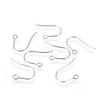 316 Surgical Stainless Steel Earring Hooks, with Horizontal Loop, Stainless Steel Color, 18~19x13~14x0.7mm, Hole: 2mm, 21 Gauge, Pin: 0.7mm