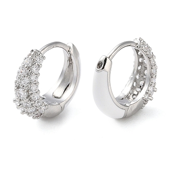 Brass Micro Pave Clear Cubic Zirconia Hoop Earrings for Women, White, Platinum, 13.5x15x5.5mm