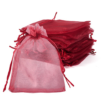 50Pcs Organza Bags Jewellery Storage Pouches Wedding Favour Party Mesh Drawstring Gift, Organza Pouches for Potpourri, Dark Red, 12x9cm