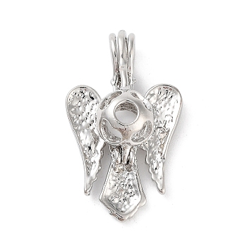 Alloy Bead Cage Pendants, Hollow Cage Charms for Chime Ball Pendant Making, Platinum, Wing, 30x18x9mm, Hole: 5x3mm