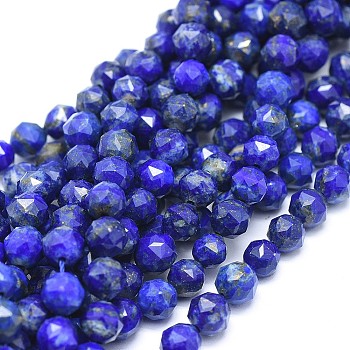 Natural Lapis Lazuli Beads Strands, Faceted, Round, 5mm, Hole: 1mm, about 65pcs/strand, 15.3 inch(39cm)