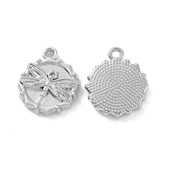 Alloy Pendants, Flower with Dragonfly Charm, Platinum, 17.5x15x3mm, Hole: 1.6mm