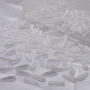 Baking Paint Transparent Glass Pendants, Teardrop, with Glitter Powder, White, 22.5x7x5mm, Hole: 1mm