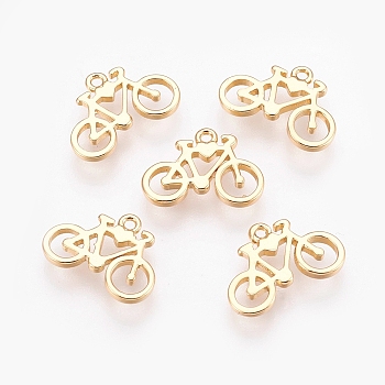 Brass Charms, Nickel Free, Real 18K Gold Plated, Bicycle, 9x13x1.5mm, Hole: 1mm