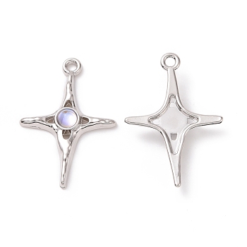 Alloy Pendants, with Plastic Beads, Star, Platinum, 30x20x4mm, Hole: 1.8mm
