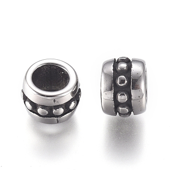304 Stainless Steel European Beads, Large Hole Beads, Column, Antique Silver, 7x5mm, Hole: 4mm