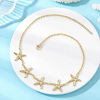 Ocean 304 Stainless Steel Starfish Bib Necklaces for Women, Golden, 15.87 inch(40.3cm)
