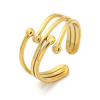 Ion Plating(IP) 304 Stainless Steel Open Cuff Rings, Real 18K Gold Plated, Inner Diameter: 18mm