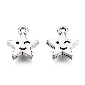 Tibetan Style Alloy Charms, Cadmium Free & Lead Free, Star with Smiling Face, Antique Silver, 14.5x12x2.5mm, Hole: 1.8mm, about 990pcs/1000g