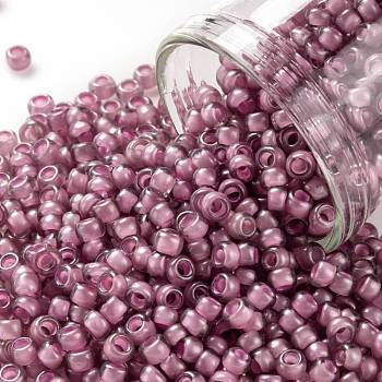 TOHO Round Seed Beads, Japanese Seed Beads, (959F) Pink Lined Crystal Transparent Matte, 8/0, 3mm, Hole: 1mm, about 1110pcs/50g