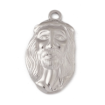 304 Stainless Steel Pendants, Jesus Charm, Stainless Steel Color, 39x21.5x5mm, Hole: 3.4mm