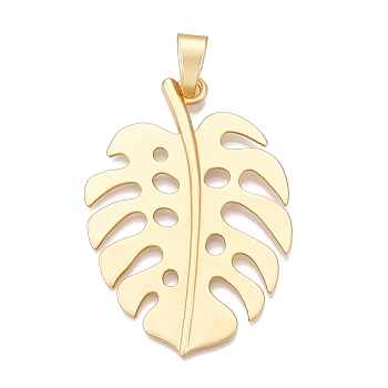 Leaf Rack Plating Alloy Big Pendants, Lead Free & Nickel Free & Cadmium Free, Matte Gold Color, 71x49.5x3mm, Hole: 11.5x7mm