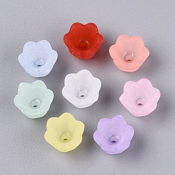 Frosted Transparent Acrylic Flower Bead Caps, Mixed Color, 10x9x6.5mm, Hole: 1.5mm, about 2000pcs/500g