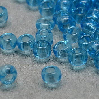 8/0 Grade A Round Glass Seed Beads, Transparent Colours, Sky Blue, 8/0, 3x2mm, Hole: 1mm, about 10000pcs/bag