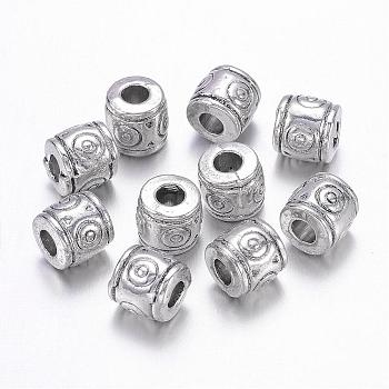 Tibetan Style Beads, Zinc Alloy, Cadmium Free & Nickel Free & Lead Free, Column, Antique Silver, 6x6.5mm, Hole: 2~3mm.