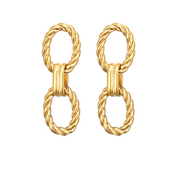 304 Stainless Steel Oval Dangle Stud Earrings, Golden, 33x11.4mm