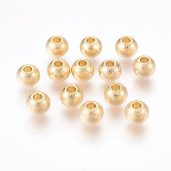 201 Stainless Steel Beads, Textured, Round, Golden, 6x4.8mm, Hole: 2mm