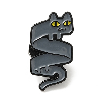 Cat Theme Enamel Pins, Electrophoresis Black Alloy Brooches, Slate Gray, 23.5x12.5x1.5mm