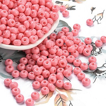 Imitation Jade Glass Seed Beads, Luster, Baking Paint, Round, Pink, 5.5x3.5mm, Hole: 1.5mm