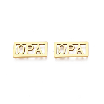 201 Stainless Steel Filigree Joiners, Rectangle with Word OPA, for Father's Day, Golden, 15x7.5x1mm