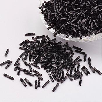 Glass Twisted Bugle Beads, Opaque Colours, Black, 12x2mm, Hole: 0.5mm, about 5000pcs/bag
