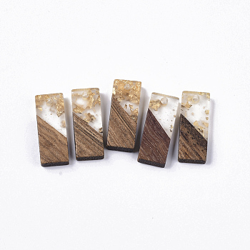 Transparent Resin & Walnut Wood Pendants, with Gold Foil, Rectangle, Gold, 23x9x3.5mm, Hole: 2mm
