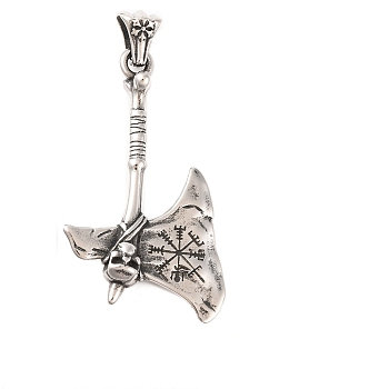 316 Surgical Stainless Steel Big Pendants, Axe Charms, Antique Silver, 55x30.5x7.5mm, Hole: 8.5x4.5mm