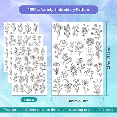 4 Sheets 11.6x8.2 Inch Stick and Stitch Embroidery Patterns(DIY-WH0455-006)-2