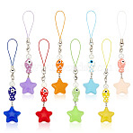 8Pcs Porcelain & Acrylic Mobile Straps, Star, Mixed Color, 128mm(HJEW-PH02161)