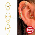 925 Sterling Silver Hoop Cartilage Earrings, with Chains, Golden, 8mm(FS-WG5B1DD-05)