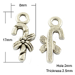 Tibetan Style Alloy Pendants, Cadmium Free & Nickel Free & Lead Free, Crutch, for Christmas, Antique Silver, 17x8x2.5mm, Hole: 2mm(TIBEP-GC109-AS-NR)