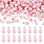 100Pcs Handmade Polymer Clay Charms, with Iron Findings, Pink, 14x6x5mm, Hole: 1.8mm(CLAY-TA0001-96D)