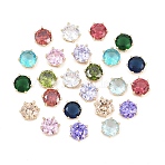 Brass Pave Cubic Zirconia Beads, Round, Mixed Color, Real 18K Gold Plated, 8.5x9.5x5.5mm, Hole: 2.5x1.5mm, about 24pcs/set(KK-H287-11B-G)