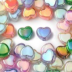 50Pcs Acrylic Beads, Bead in Bead, UV Plating, Heart, Mixed Color, 12.5x14.5x8mm, Hole: 3.7mm, 50pcs(MACR-CJ0001-97)