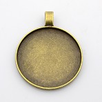 Alloy Pendant Cabochon Settings, Plain Edge Bezel Cups, DIY Findings for Jewelry Making, Cadmium Free & Lead Free, Flat Round, Antique Bronze, 62.5x50x4mm(PALLOY-S602-AB-LF)