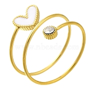 Ion Plating(IP) 304 Stainless Steel Micro Pave Cubic Zirconia Finger Rings for Women, with Enamel Heart Charm, Real 14K Gold Plated, White, Inner Diameter: 17.6mm(RJEW-U013-11G-07)