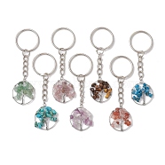 Natural Gemstone Tree of Life Keychains, with Iron Findings, 8cm, 7pcs/set(KEYC-JKC00755)