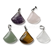 Natural Gemstone Pendants, with Platinum Tone Brass Findings, Fan Charms, 21~22x19.5~20x5~6mm, Hole: 6x4mm(G-C066-07)