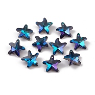 Electroplate Glass Pendants, Back Plated, Faceted, Starfish Charms, Blue, 19.5x20.5x8.5~9mm, Hole: 1.4mm(GLAA-A008-03A)