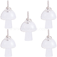 Natural Quartz Crystal Pendants, Rock Crystal Pendants, Mushroom Charms, with Silver Color Plated Copper Wire Wrapped, 30x15x16mm, Hole: 5mm(PALLOY-SW0004-04)