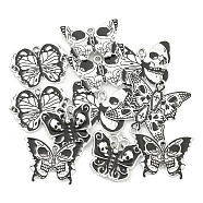 Halloween Theme Alloy Enamel Pendants, Butterfly with Skull Charm, Platinum, 19~23x23.5~30x1.5~3.5mm, Hole: 1.8~2mm, 12pcs/set(FIND-U010-03)